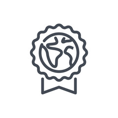 Poster - Ecology medal line icon. Medal with planet Earth vector outline sign.