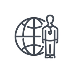 Fototapete - Population of the earth line icon. Planet with business person vector outline sign.
