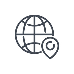 Poster - Global location line icon. Planet with pin vector outline sign.