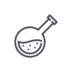 Poster - Round bottom flask with liquid line icon. Laboratory glassware equipment vector outline sign.