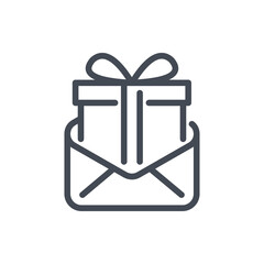 Poster - Mail with gift box line icon. Online present box vector outline sign.