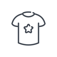 Poster - Tshirt with star line icon. Apparel vector outline sign.