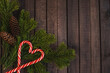 christmas background with lollipops and fir branches