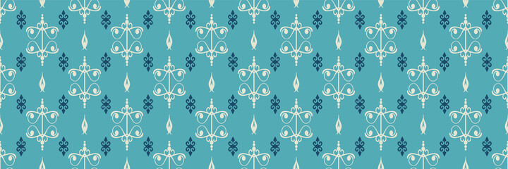 Canvas Print - Beautiful background images with ethnic floral ornament in vintage style on a light blue background for your design projects, seamless patterns, wallpaper textures with flat design.