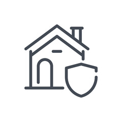 Sticker - Property protection and secure line icon. House building with shield vector outline sign.