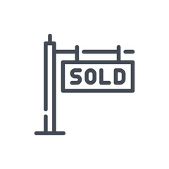 Wall Mural - Sold street sign line icon. Information sign in front of house vector outline sign.