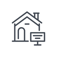 Poster - House for sale line icon. House building with street sign vector outline sign.