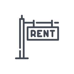Poster - RENT street sign line icon. Information sign in front of house vector outline sign.