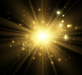 Poster - Special lens flash, light effect. The flash flashes rays and searchlight. illust.White glowing light. Beautiful star Light from the rays. The sun is backlit. Bright beautiful star. Sunlight. Glare.