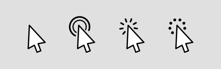 Fototapete - Computer mouse click cursor in arrow icons set. Clicking cursor effect and waiting loading icons. Vector illustration.
