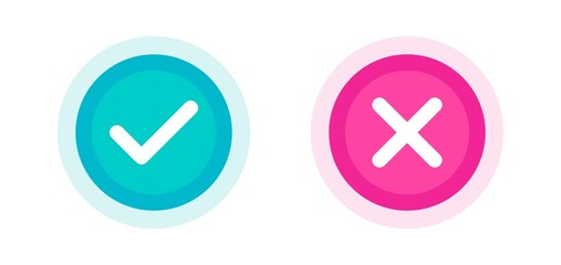 Poster - Green check mark and red cross icon in flat syle. Succes or failed interface. Vector illustration.