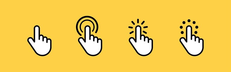 Fototapete - Computer mouse click cursor hand icons set. Hand pointer clicks and waiting loading icons. Vector illustration.