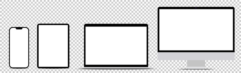 Poster - Device screen mockup. set of smartphone, tablet, laptop and monitor, blank screen mockup. Vector illustration