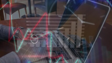 Poster - Animation of statistics processing over businessman using laptop
