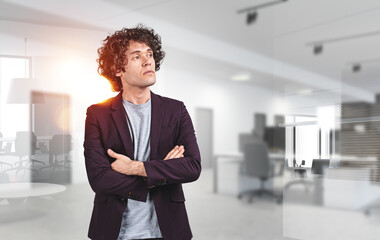 Poster - Businessman wearing formal suit is standing in cross arm pose