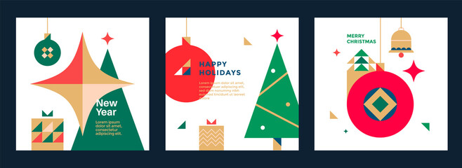 new year and christmas greeting card design. vector illustrations for holiday post graphic with chri