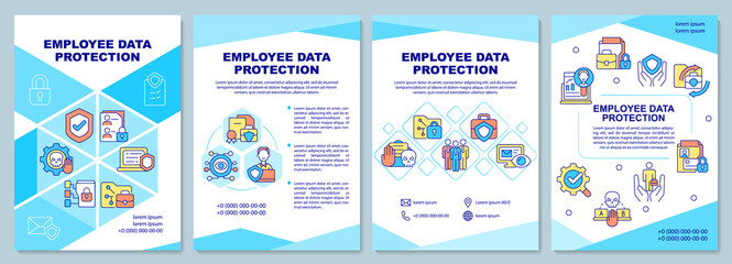 Employee data protection brochure template. Privacy at work. Flyer, booklet, leaflet print, cover design with linear icons. Vector layouts for presentation, annual reports, advertisement pages