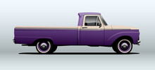 Pickup Truck In Side View With Perspective. Very High Quality Vector.