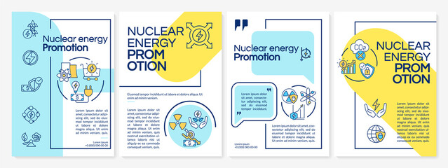 Nuclear power promo brochure template. Nuclear innovation. Flyer, booklet, leaflet print, cover design with linear icons. Vector layouts for presentation, annual reports, advertisement pages
