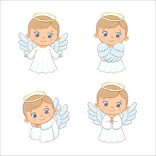 A Set Of Cute Angel Boy. Vector Illustration Of A Cartoon.