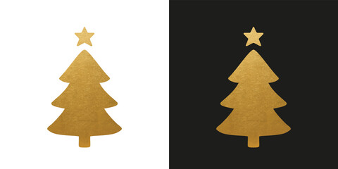 Sticker - Golden Christmas Tree - Modern Vector Shape