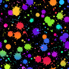 seamless illustration of bright drops of paints on a black background