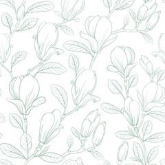 Magnolia seamless pattern on white background.