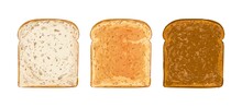 Set Of Sliced Bread Toast Vector. Slice Of A Whole Wheat White Bread. Bakery, Food, Piece Of Roasted Crouton For Sandwich Snack. Realistic Illustration Image.