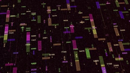 Aufkleber - Vertically flowing geometric shapes and different digits, seamless loop. Animation. Concept of artificial intelligence, data analysis process.