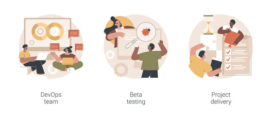 Fototapete - it teamwork abstract concept vector illustration set. devops team, beta testing, project planning an
