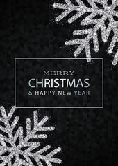 Wall Mural - Christmas, New Year background with silver glitter snowflakes. Vector flyer design
