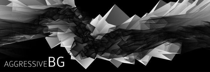 Poster - Futuristic aggressive background with black and white abstraction