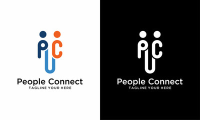 Aufkleber - Connecting People Logo Design Vector Image, PC Letters circle, logo design inspiration on black and white background.