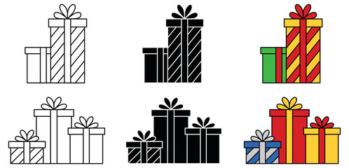 Wall Mural - pile of gift boxes / presents clipart set - outlines, silhouette and color