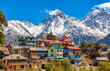 Scenic Himachal village at Kalpa with majestic Kinnaur Kailash Himalaya mountain range at Himachal Pradesh India