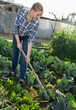 © JackF - Young female farmer working with hoe in vegetable garden