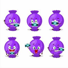 Wall Mural - Photographer profession emoticon with blue candy wrap cartoon character