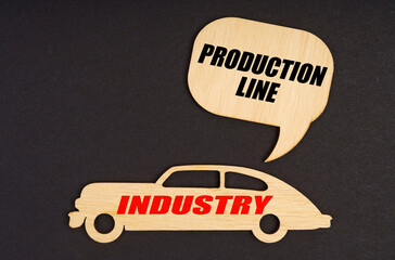 Poster - On a black background, a car with the inscription Industry, above it a plate with the inscription - Production Line