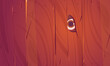 Eye in fence hole, peep or spy concept. Hidden person looking through wooden plank. Peeking, surveillance or voyeurism activity, human or animal eyeball behind of boards, Cartoon vector illustration