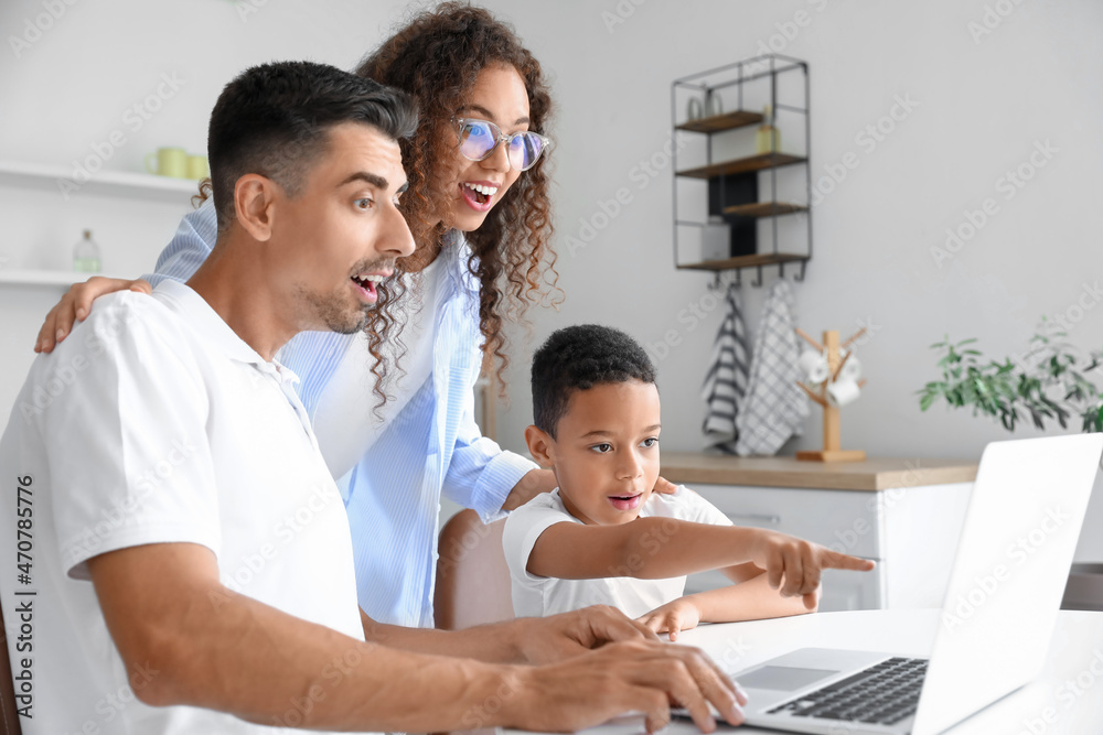 Interracial family video chatting at home