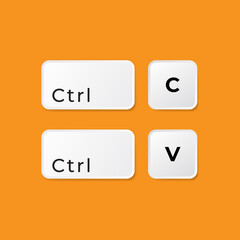 Poster - keyboard keys Ctrl C and Ctrl V, copy and paste the key shortcuts. Computer icon on orange background	