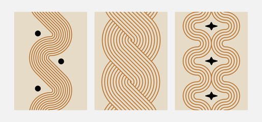 Poster - Vector minimal geometric illustrations set - trendy abstract aesthetic linear compositions, prints, frames and graphic design elements