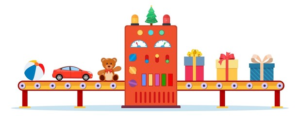 Wall Mural - Christmas Factory Packs Gifts Boxes.