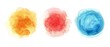 Hand painted colorful watercolor texture set. Abstract wash, circle round shapes. Blue, yellow, pink spots.