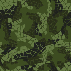 Camouflage texture seamless pattern with chaotic tiles. Abstract modern military ornament for fabric and fashion textile print. Vector background.