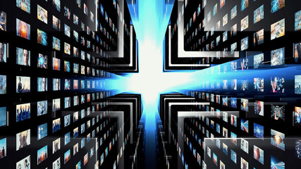 Poster - Digital contents concept. Social networking service. Streaming video. communication network. 