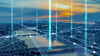 Leinwandbilder - Smart city and communication network concept. Digital transformation.