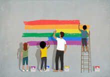 Community Painting Rainbow On Wall

