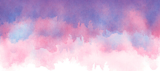 Sticker - Watercolor purple, pink  background, blot, blob, splash of purple, pink  paint. Watercolor spot, abstraction. Abstract art illustration, scenic. Abstract sky, fog, cloud at sunset. Cover.Border, 