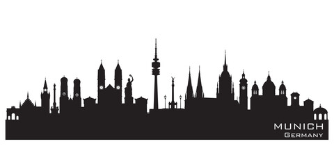 Fototapete - Munich Germany city skyline vector silhouette
